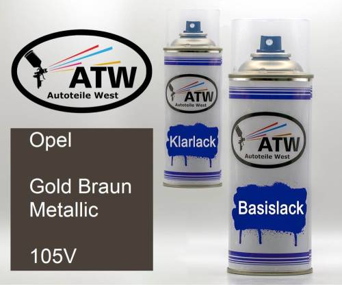 Opel, Gold Braun Metallic, 105V: 400ml Sprühdose + 400ml Klarlack - Set, von ATW Autoteile West.